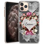 TULLUN Personalised Phone Case for iPhone 6 / 6s - Clear Hard Plastic Custom Cover Floral Marble Heart Pattern Individual Style Initials Name Text - Grey Marble Flowers