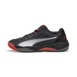 PUMA Men's Nova Court Pickleball Shoe Sneaker, Flat Dark Gray-puma Black-Flat Medium Gray-Active Red, 9.5