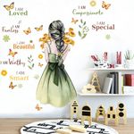 Green Girl Wall Stickers, Inspirational Girl Home Decor Wall Decals with Butterfly, Wall Stickers for Girls Bedrooms Living Room Study Room Dance Classroom Wall Decor