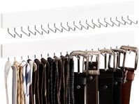 StorageWorks Tie Rack, Tie Holder Organizer with 20 Hooks, 2-Pack Necktie Organizers Hold Ties, Belts, Wall-Mounted Tie Holders for Closet, Wooden Belt and Tie Organizer for Men, White