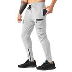 BROKIG Mens Sidelock Security Pocket Gym Joggers Sweatpants,Athletic Workout Jogging Slim Tapered Sweat Track Pants(Medium,Grey)