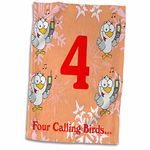 3dRose "12 Days of Christmas Four Calling Birds Towel, Polyester/Cotton, White, 15 x 22-Inch