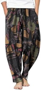 COOFANDY Men Casual Cotton Linen Loose Pant Elastic Waist Drawstring Harem Pants Funky Printed Pant