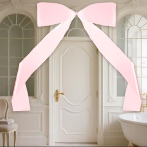 CONEHOY 2 Pcs 74 x 45 Inches Giant Bow Decoration with Long Streamers Pink Extra Large Satin Bow for Wedding Coquette Birthday Party Decorations Tree Arch Fireplace Mirror Wall