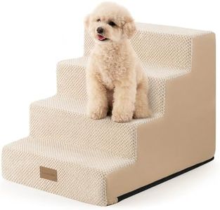 LOMORA Dog Stairs for Small Dogs, 4 Tier Widened Pet Stairs for Beds and Couch, 17.7" H Non-Slip Dog Steps for Puppy, Elderly, or Disabled Dogs, 45x60x45 cm, Beige
