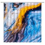 ASVEAS Abstract Marble Shower Curtain Blue Yellow Luxury Texture Ombre Brown White Liquid Cracked Line Modern Art Pattern Fabric Home Bathroom Decor Set with Hooks（70" Wx96 H）