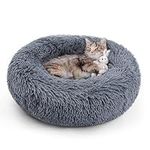 rabbitgoo Cat Bed for Indoor Cats, Soft Plush Donut Cuddler Cushion Pet Bed, Fluffy Round Bed, Self Warming Calming Bed for Small Dogs Kittens, Non-Slip, Machine Washable, Dark Grey, M