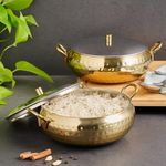 Home Centre Shale Primo Gold Textured Stainless Steel Multicolour Casserole with Lid - 1.2 L - Set of 2