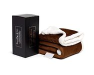 Brooklyn + Jax Sherpa Fleece Throw Blanket Reversible Super Soft Luxurious Cozy Plush (Brown, Double - 150 x 200 cm) (JJ14)