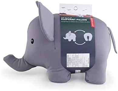 Kikkerland Zip and Flip Elephant Travel Comfortable & Breathable Soft Neck Pillow, Grey, for Sleeping, Flight Head Rest, Easy to Carry, Neck Support