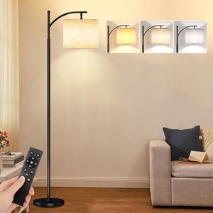 Koreal Floor Lamp,Modern Floor Lamp with 9W 3 Color Temperatures Bulb,Metal Standing Lamps with Adjustable Hanging Lampshade,Tall Floor Lamps for Living Room,Bedroom,Office (Black)