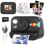 Kids Color Instant Print Camera – Kids Camera with 5 Color Photo Paper, 48MP & 1080P Video, 21 Fun Frames, 32G Card, Christmas/Birthday Gifts for Girls and Boys Ages 3 4 5 6 7 8 9 10 11 12 - Black