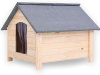 Wooden Insulated Dog House, Waterproof Small - Medium Dog Kennel Outdoor, Dog House with Elevated Floor 24 x 20.87 x 28.74 In | 61 x 53 x 73 cm (HxWxD) Entrance with PVC Curtains 11.81In | 30cm