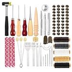 Leather Tools Kit, Leather Working Tools, Basic Leather Sewing Kit with Waxed Thread Cord, Prong Punch and Rivets Kit, Hand Sewing Needles, Leather Tools for Leather Shoes Bag Belt Repairing Stitching