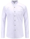 JEETOO Mens Grandad Collar Oxford Shirt Long Sleeve Solid Color Peaky blinders shirt(X-Large, White)