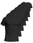 Comfneat Men's 6-Pack Invisible Enlarged Collar Undershirts 100% Cotton Comfy Crew Neck T-Shirts (Black 6-Pack, Small)