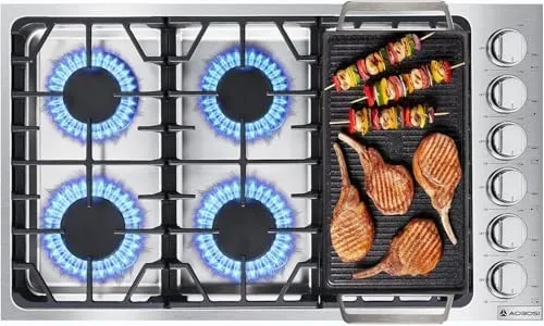 AAOBOSI 36 inch Gas Cooktop, Gas Stovetop with 72,000 BTUs 6 Burners Propane Cooktop, NG/LPG Convertible, Cast Iron Grates, Ideal RV Gas Stoves for Kitchen, Stainless Steel (No Griddle)