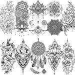 LAROI 10 Sheets Black Indian Lace Temporary Tattoos Flower Mandala Flower DreamCatcher Tattoos Temporary Adults Stickers Peony Girlsboys Body Art Arm Waterproof Tatoo Fake Jewels Wedding Brides