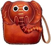 Handmade 3D Cute Animal Cartoon Leather Cowhide Coin Purse, Wallet, and Key Case - Zippered Pouches with Wristband Clutch for Easy Hand-Holding and Gift Giving New Coin Purse (elephant front square)