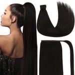 Sunny Hair Ponytail Extension Human Hair Wrap Around Ponytail Extension Straight Pony Tails Hair Extensions Clip in Ponytail Hair Extensions for Women 80G Dark Brown 16inch