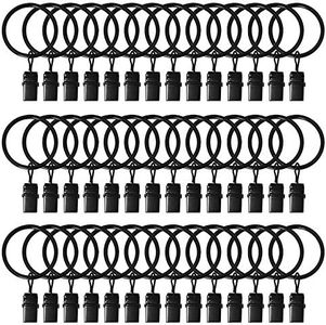 42 Pack Curtain Rings with Clips 1.26" Interior Diameter,Metal Drapery Ring with Clips Compatible with up to 1 inch Drapery Rod,Strong Vintage Decorative Rustproof Drapery Ring with Hooks(Black)