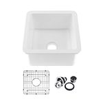 18" White Fireclay Farmhouse Undermount Kitchen Sink with Bottom Grid and Strainer