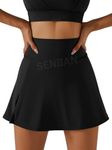 SENBAN Tennis Skirt Womens with Shorts: High Waisted Mini Skorts Skirts for Women Athletic Golf Running Pickleball Black L