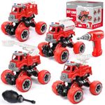 LUDILO 4PCS Fire Truck Toys for 3 4 5 Year Old Boy Birthday Gifts DIY Assembly Take Apart Firetruck with Electric Drill Stem Building Toys Xmas Bday Gifts 3 4 5 6 Year Old Boys Girls Kids Toddler Toys