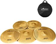 Arborea Low Volume Cymbal Pack 14"hi-hat+16"crash+18"crash+20"ride 5 Pieces Quiet Cymbal Plus Cymbal Bag Mute Drum Practice Cymbal Set(Golden)