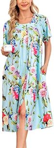 YOZLY House Dress for Women Short Sleeve House Coat Mumu Duster Robe with Pockets, Lake Blue, Medium