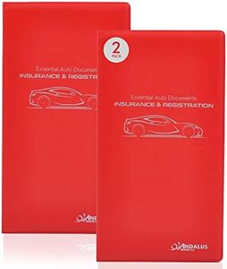 Andalus Auto Registration & Insurance Card Holder Pack of 2, Waterproof Essential Car Registration Holder with Hook & Velcro Closure, Perfect for Every Vehicles Glove Boxes (Red - 9.5" x 5.15")