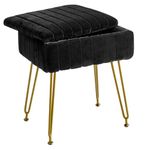 IBUYKE Stool Chair with Storage Space, Footrest Footstool Ottoman, Small Side Table, with 4 Metal Legs, with Anti-Slip Feet, for Makeup Room, Bedroom, Faux Fur, Black L/G-50B