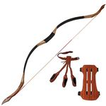 Toparchery Archery 53'' Traditional Recurve Bow Wooden Handmade Mongolian Horsebow Hunting Bow 30-50lbs Longbow for Adult Hunting Practice,Archery Set with 3PCS