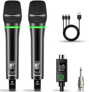 Bietrun XLR Wireless Microphone, Rechargeable Dual Metal Cordless Handheld Dynamic Mics for Mixer, Audio Interface, PA Amplifier System, Church, Singing, Karaoke(UHF 240FT Range)(with 6.35 Adapter)