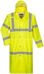 Portwest H445 Men's Waterproof Hi Vis Raincoat - Reflective Lightweight Long Rain Jacket with Hood Safety Workwear ANSI Class 3 Yellow, Medium