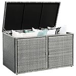 DORTALA Outdoor Storage Box Patio Wicker Storage Bin Deck Box Cabinet w/Steel Frame, Deck Storage Container w/88 Gallon Capacity and Shelf for Toys Furniture Tools in Garden Balcony Porch Yard, Gray