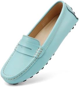 Artisure Women's Classic Comfort Turquoise Leather Penny Loafers Casual Slip-Ons Lightweight Walking Flats Driving Mocs Boat Shoes 10 M US