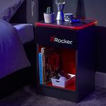 X-Rocker Carbon-Tek Gaming Bedside Table Unit with Built-in Wireless Charging and Ambient RGB Lighting, Gaming Bedroom Furniture Side Cabinet End Table with Drawer and Storage Shelf - GREY/RED