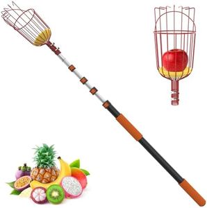 LAANPOLE 26FT Reach Fruit Picker Pole with Basket Telescoping, Apple Picker with 5-20FT Telescoping Pole for Apple Orange Lemon Mango Avocado Guava Fruit Picking