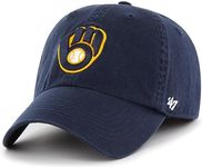 47 MLB Team Color Primary Logo Franchise Fitted Baseball Hat Cap, Unisex Adult, Milwaukee Brewers - Navy, X-Large