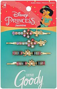 GOODY Bobby Pins - 4 Count, Disney Princess, Jasmine - Slideproof Rhinestone Bobbies - Hair Accessories for Men, Women, Boys & Girls - Style With Ease & Keep Your Hair Secured - For All Hair Types