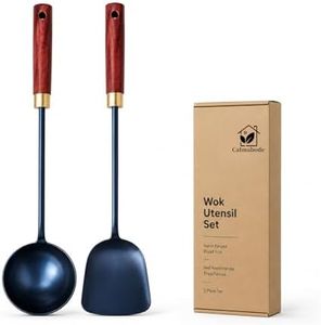 Hand-Forged Blued Iron Wok Spatula & Ladle Set – Heavy-Duty Stir-Fry Utensils for Carbon Steel & Cast Iron Woks