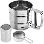 Emime 3 in1 Stainless Steel Flour Sifter for Baking 3 Cup Sifter for baking, Flour Sifter for Baking Cakes, Pastries, Pies, Cupcakes and Desserts, Powdered Sugar Shaker Duster, With Hand Press Design