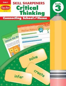 Evan-Moor Skill Sharpeners Critical Thinking, Grade 3 Workbook, Problem Solving Skills, Fun Activities, Higher-Order, Open-Ended Questions and Challenges, Science, Math, Social Studies, Language Arts