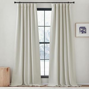 NICETOWN Room Darkening Curtains & Drapes Faux Linen Burlap, Rod Pocket/Back Tab/Hook Belt Light Blocking Noise Canceling Curtains for Living Room/Bedroom, Natural, W50 x L96, 2 Panels