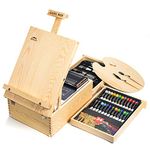 WEEKSUN Tabletop Easel Box Painting Set, 55 Pieces Acrylic Painting Set with Wood Box Easel, 24×12ML Acrylic Paints, 10 Acrylic Paintbrushes and other Art Supplies for Artists Hobbyist Beginners