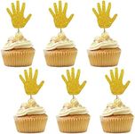 Set of 24 High Five Cupcake Toppers, Gold Glitter Hand Cupcake Toppers for 5th Birthday, High Five Cake Decorations for Happy 5th Birthday/Anniversary Party Supplies