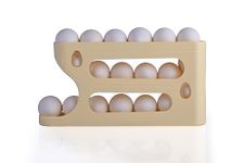 Rolling Egg Holder For 18-24 Eggs/Lemon Dispenser,Space-Saving And Durable Storage Solution With Gravity Three Layer Plastic Egg Dispenser, Storage Rack Ideal Use Fridge And Pantry