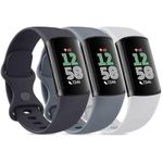 AK Pack 3 Straps Compatible with Fitbit Charge 5 Strap/Fitbit Charge 6 Strap for Women Men,Soft Adjustable Sport Replacement Wristband Only for Fitbit Charge 5 Straps/Fitbit Charge 6 Strap(S,Pack L)