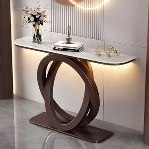 WOOOFA Marble Console Table, 59'' Modern Entryway Table with Sensor LED Light, Luxurious and Highly Decorative, Long Sofa Table for Living Room, Entrance, Hallway, White and Bronze